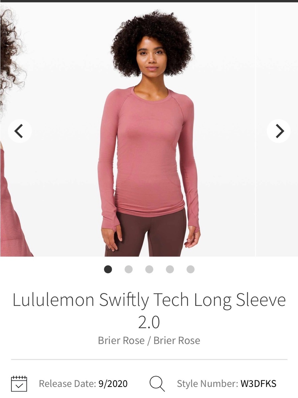 lululemon “Swiftly Tech 2.0” Long Sleeve top, Brier rose color size 10